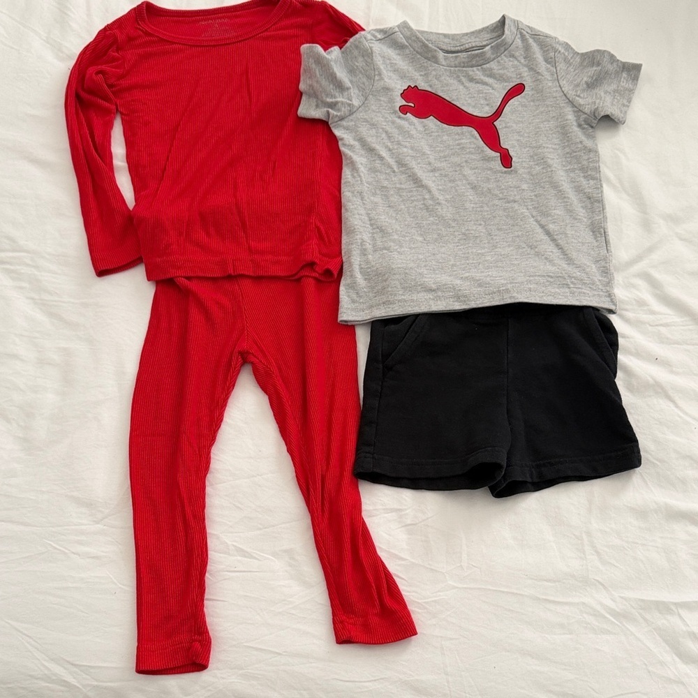 Baby Red matching Set with Gray Tee and Black Shorts size 12 months